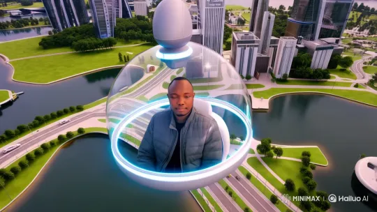 Future City: Man Relaxing in Autonomous Flying Pod – AI Generated Video | Hailuo AI