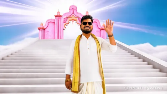 Man in Traditional South Indian Attire on Heavenly Staircase – AI Generated Video | Hailuo AI
