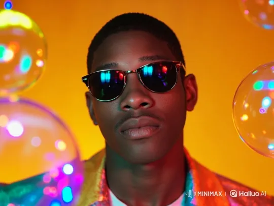 Stylish Portrait of a Young Man Amidst Floating Bubbles – AI Generated Video | Hailuo AI