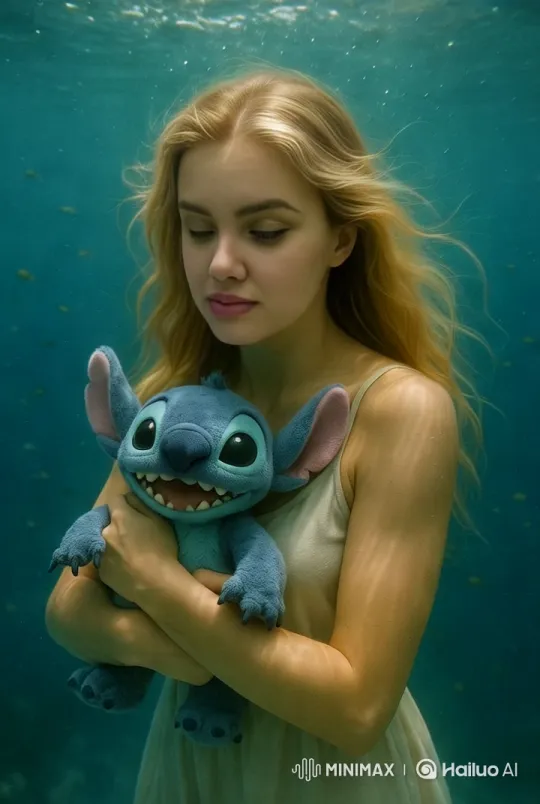 Emotional Underwater Encounter with Blue Stitch – AI Generated Video | Hailuo AI