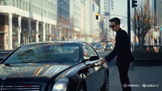 Stylish Young Man Enters Luxury Car in Urban Setting – AI Generated Video | Hailuo AI