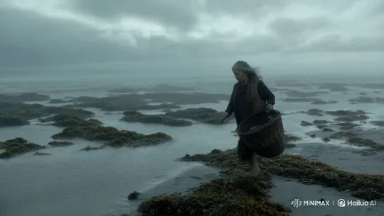 Indigenous Woman Harvests Mussels on Ancient Shoreline – AI Generated Video | Hailuo AI