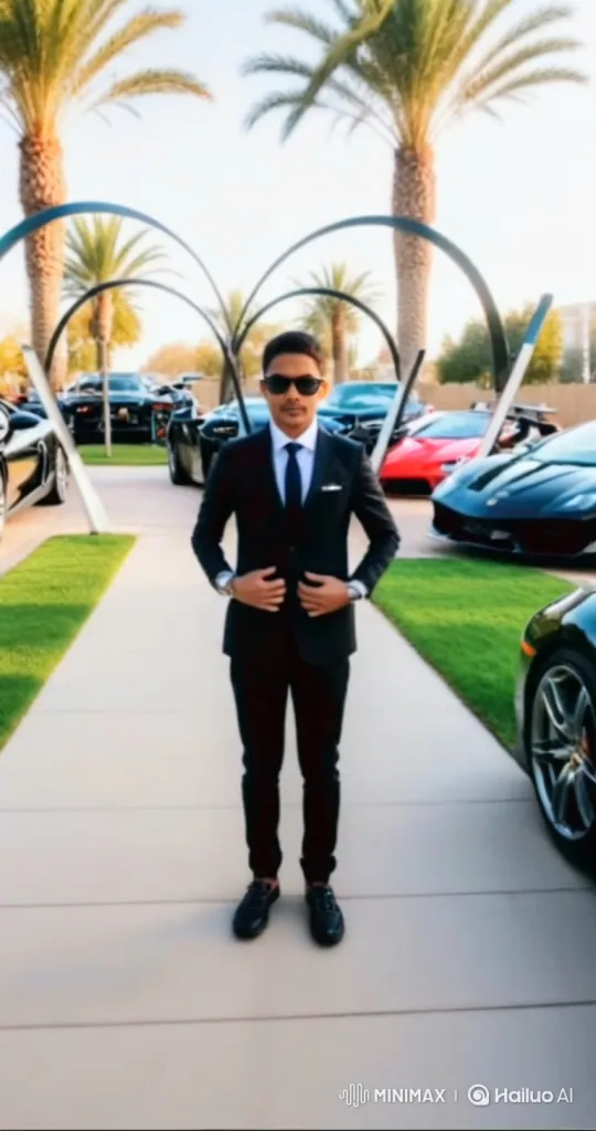 Young Man in Black Suit Drives Luxury Lamborghini Veneno – AI Generated Video | Hailuo AI