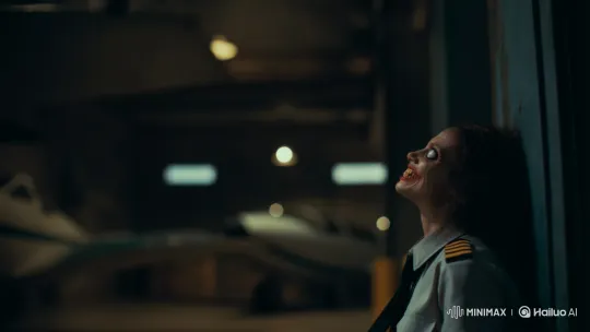 Joker Mocks Corpse of Female Pilot in Dark Hangar – AI Generated Video | Hailuo AI