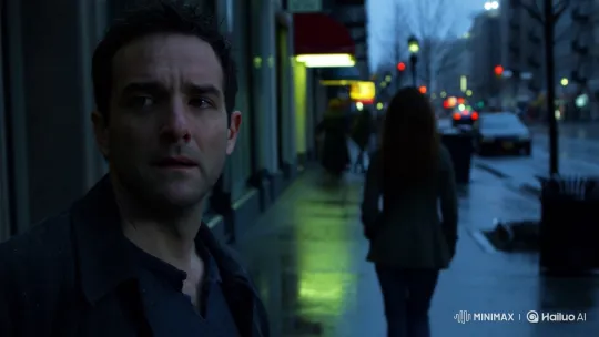 Heartbroken Man Pursues Departing Woman on Rainy Street – AI Generated Video | Hailuo AI
