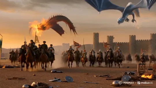 Armies Clash with Dragons in Sunset Battlefield – AI Generated Video | Hailuo AI