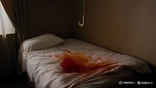 Damaged Wooden Doll Grabs Hook in Rundown Hotel Room – AI Generated Video | Hailuo AI