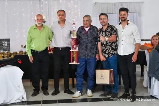 Men Celebrate with Trophy at Festive Indoor Event – AI Generated Video | Hailuo AI