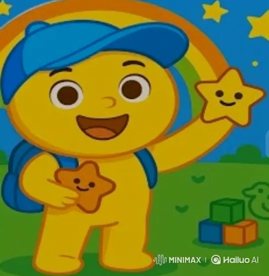 Yellow Star Character Joyfully Drives Through Colorful Landscape – AI Generated Video | Hailuo AI