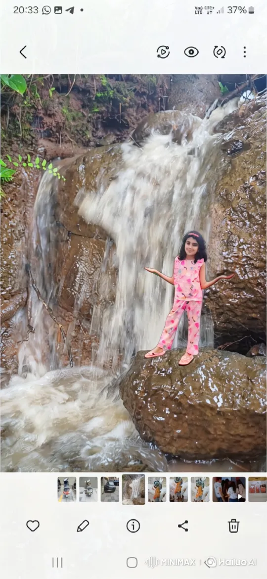Young Girl Soars Above Waterfall in Joyful Flight – AI Generated Video | Hailuo AI
