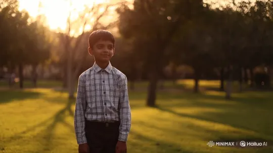 Golden Hour Serenity: Boy and Girl's Quiet Moment in the Park – AI Generated Video | Hailuo AI