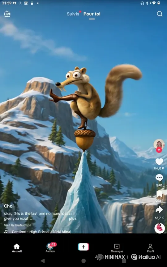 Saber-Toothed Squirrel Balances on Acorn at Mountain Peak – AI Generated Video | Hailuo AI