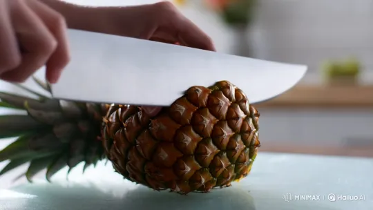 Close-up ASMR: Pineapple Slicing on Glass Board – AI Generated Video | Hailuo AI
