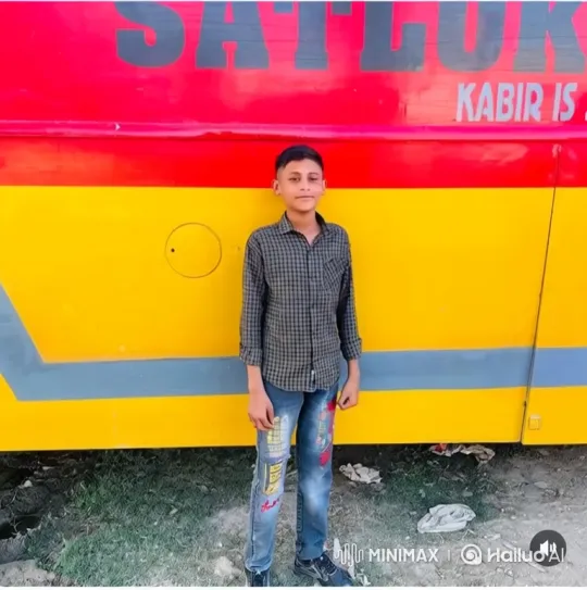 Young Boy Meets Man, Shares Handshake by Red Bus – AI Generated Video | Hailuo AI