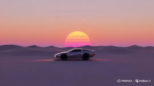 Retro-Futuristic Car Drifts in Desert at Sunset – AI Generated Video | Hailuo AI