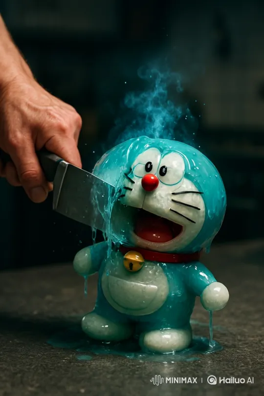 Hyper-Realistic Knife Slicing Through Robotic Cat Figurine – AI Generated Video | Hailuo AI