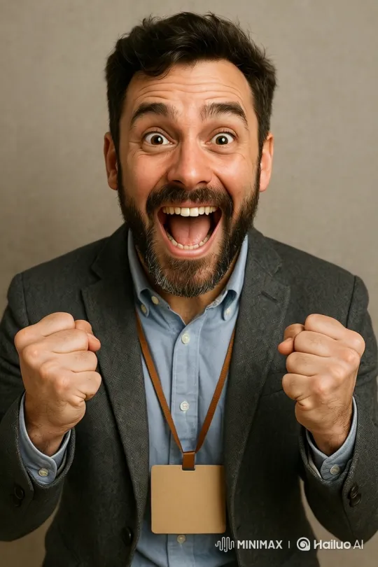 Man Celebrates Triumph with Joyful Gestures – AI Generated Video | Hailuo AI