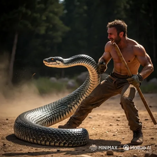 Man Fights Enormous Snake in Intense Struggle – AI Generated Video | Hailuo AI