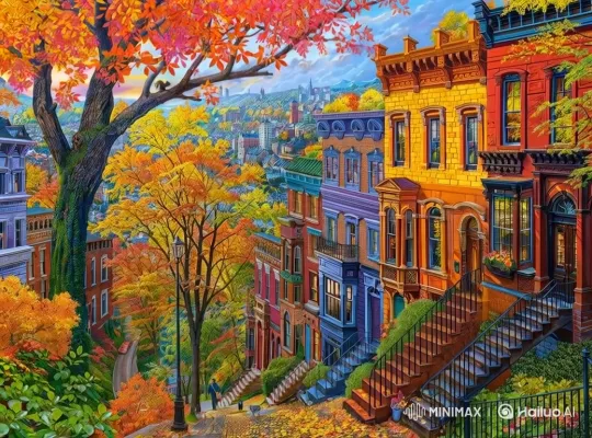 Autumn City Street: Vibrant Leaves, Squirrel, and Stroll – AI Generated Video | Hailuo AI