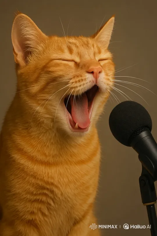 Cat Sings Enthusiastically in Front of Microphone – AI Generated Video | Hailuo AI