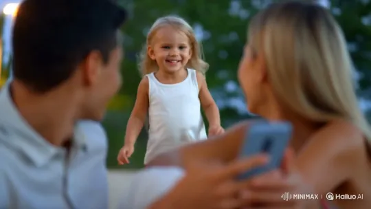 Family Embrace Captured on iPhone in Summer Evening – AI Generated Video | Hailuo AI