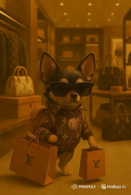 Luxury Boutique Scene: Designer Chihuahua with LV Bags – AI Generated Video | Hailuo AI