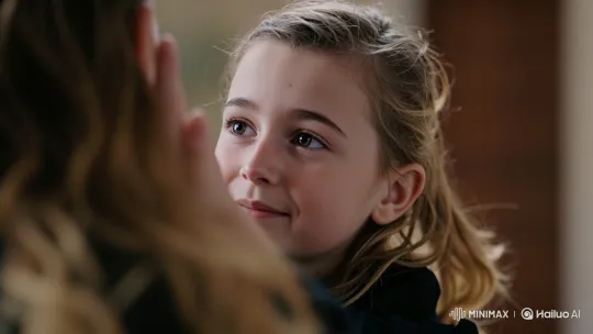 Young Girl's Tender Embrace in Intimate Over-the-Shoulder Shot – AI Generated Video | Hailuo AI