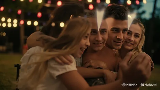 Family Embrace in Backyard on Summer Evening – AI Generated Video | Hailuo AI
