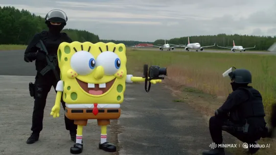 Spongebob Arrested by OMON, Cries and Flees at Airfield – AI Generated Video | Hailuo AI