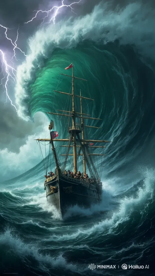 Historic Tall Ship Overwhelmed by Stormy Seas – AI Generated Video | Hailuo AI