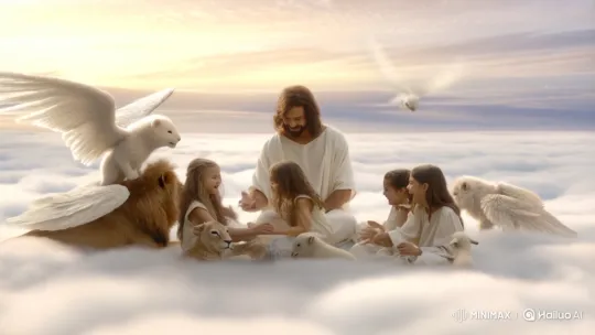 Jesus and Children Play with Animal Angels in Heavenly Paradise – AI Generated Video | Hailuo AI
