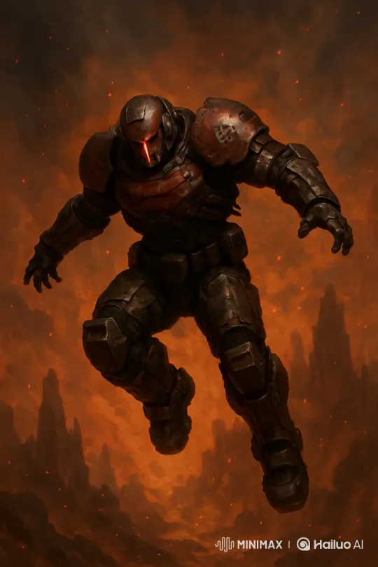 Powerful Warrior Descends into a Fiery, Chaotic Landscape – AI Generated Video | Hailuo AI
