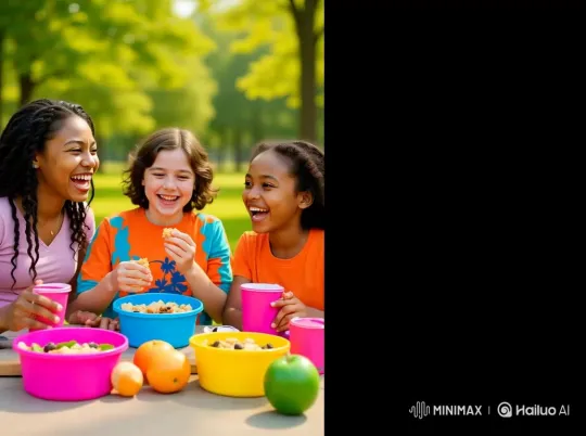 Black and White Kids Enjoying School Lunch Bowl – AI Generated Video | Hailuo AI