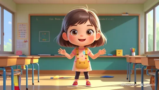Animated Girl Enthusiastically Shares a Story in a Classroom Setting – AI Generated Video | Hailuo AI