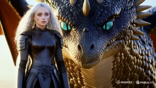 Regal Woman Commands Majestic Dragon in Medieval Fantasy Scene – AI Generated Video | Hailuo AI