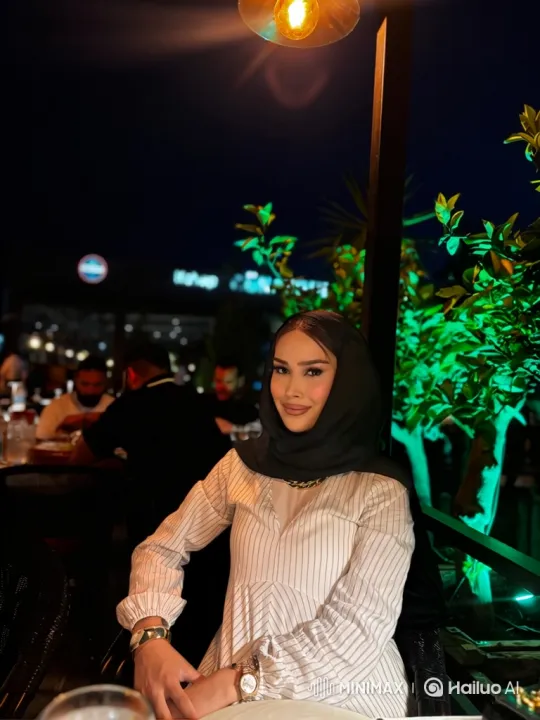 Evening Serenity: Woman at a Lively Outdoor Restaurant – AI Generated Video | Hailuo AI