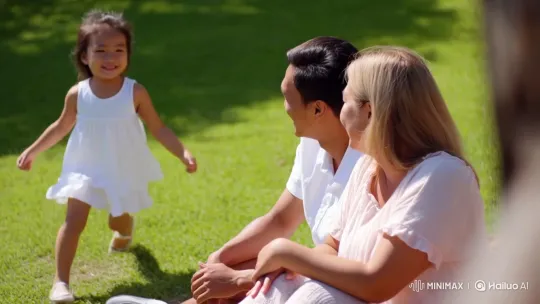Asian Girl Reunites with Parents in Loving Embrace – AI Generated Video | Hailuo AI