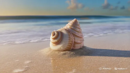 Peaceful Hailuo Conch on Wet Sand at Sunset – AI Generated Video | Hailuo AI