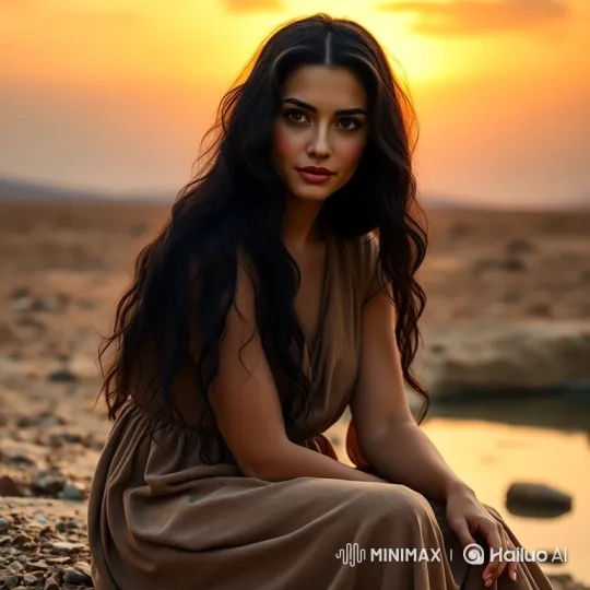 Contemplative Woman in Desert at Golden Hour – AI Generated Video | Hailuo AI