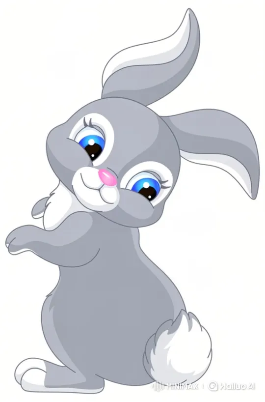 Animated Gray Rabbit Greets with Gentle Charm – AI Generated Video | Hailuo AI