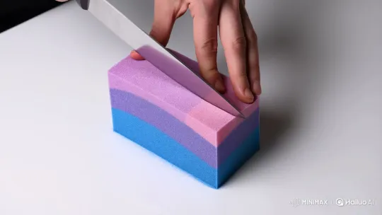 Precision Knife Slices Through Layered Kinetic Sand – AI Generated Video | Hailuo AI