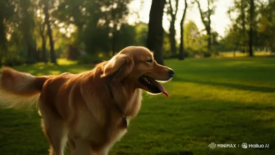 Golden Retriever Leisurely Strolls Through Peaceful Park – AI Generated Video | Hailuo AI