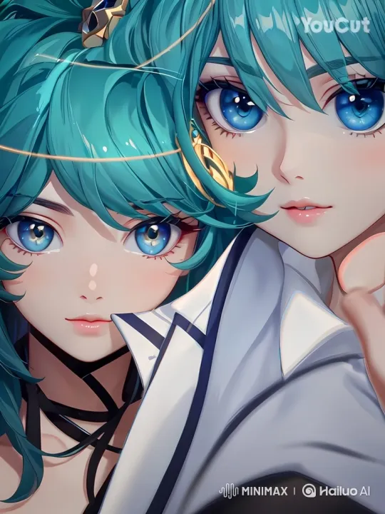Intimate Moment Between Two Characters with Teal Hair – AI Generated Video | Hailuo AI