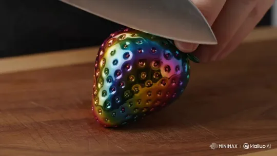 Cutting a Rainbow Strawberry: A Creative Technique – AI Generated Video | Hailuo AI