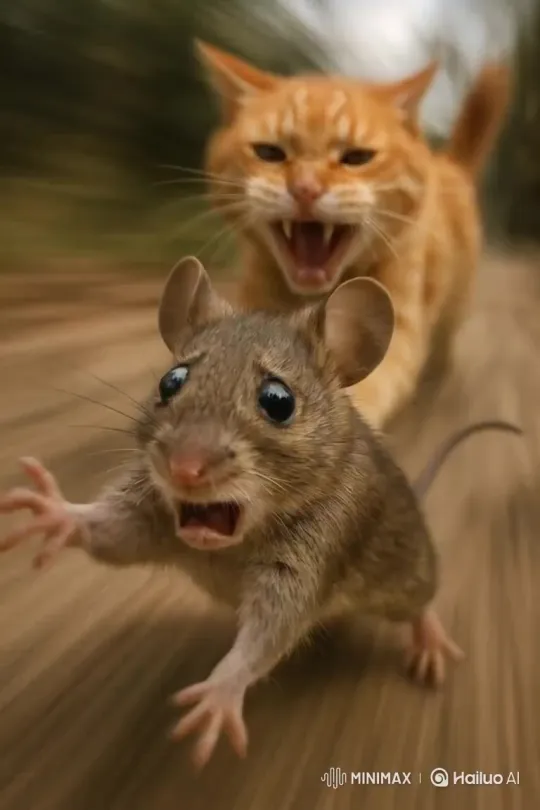 Frightened Mouse Evades Pursuing Cat – AI Generated Video | Hailuo AI