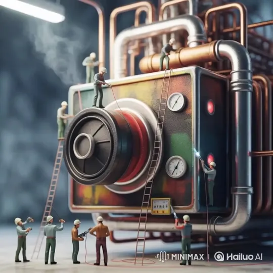 Tiny Workers Service a Giant Vintage Camera-Like Machine – AI Generated Video | Hailuo AI