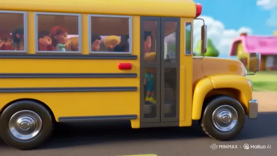 Cartoon Kids and Driver Dance on Cute Road – AI Generated Video | Hailuo AI