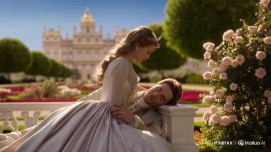 Prince and Princess Share Intimate Moment in Opulent Garden – AI Generated Video | Hailuo AI