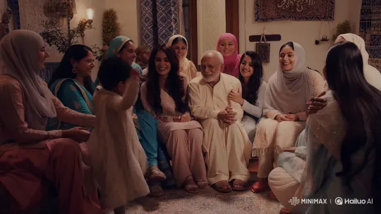 Urdu Family Celebrates in Traditional Islamic Home – AI Generated Video | Hailuo AI