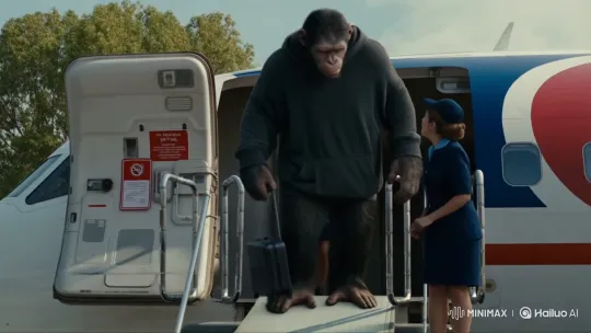 Giant Ape Kicked Off Plane Asks for Subscribers – AI Generated Video | Hailuo AI